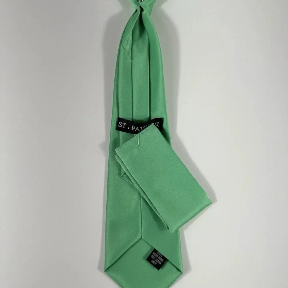 St. Patrick Boy's Clip-on Tie Hanky Set Green 100% Polyester 12